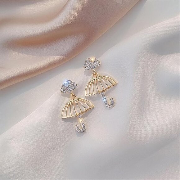 Inlaid Zircon Umbrella Stud Earrings Creative Earrings Cloud charm women gift 27 - Picture 4 of 7